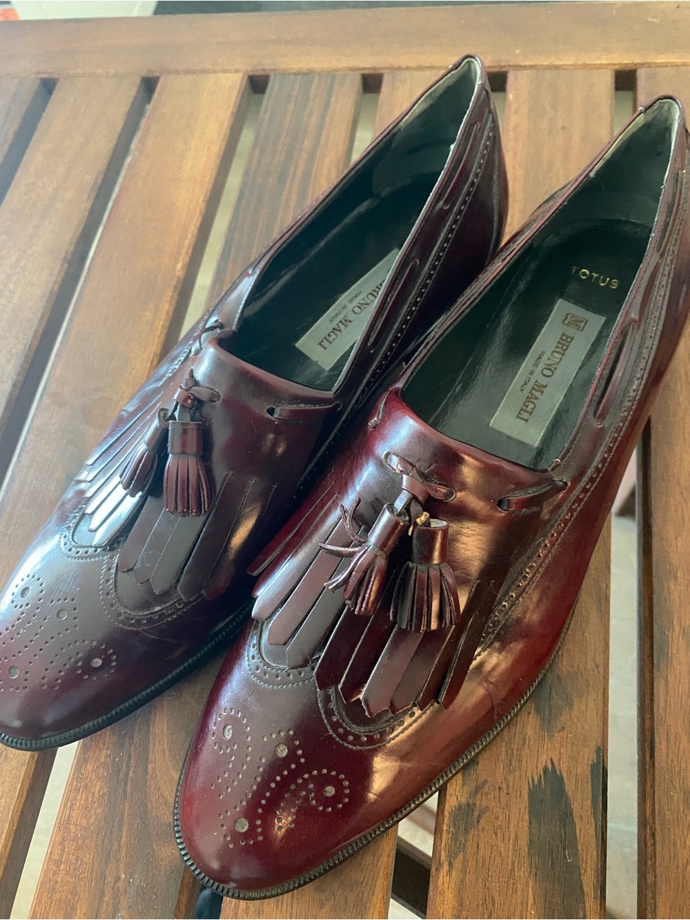 Bruno Magli Totus Leather Burgundy Wingtip Brogue Tassel Slip On Loafer Shoe 12m